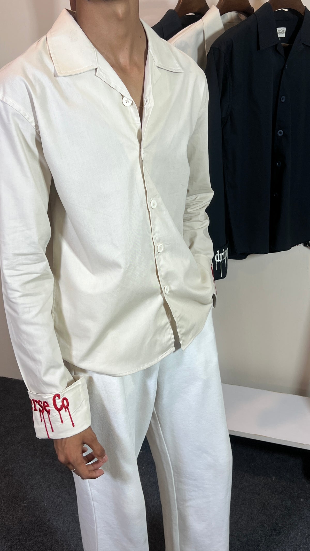 Hand Crafted Full Sleeve Shirt (Cream)
